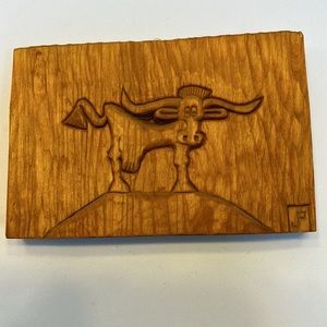 Vintage Wooden Hand Carved Longhorn Cow Plaque